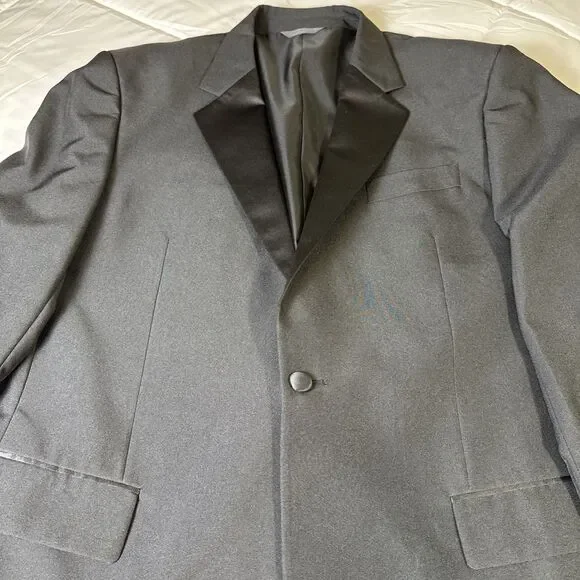 Black Tuxedo Satin Lapel Jacket 42R Pants 34L - Picture 2 of 14